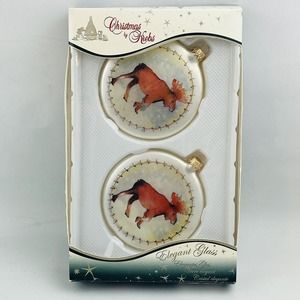 Christmas Krebs Lakeside Lodge Moose Ornament Box of 2 Disc‎ Glass Leslie Blake